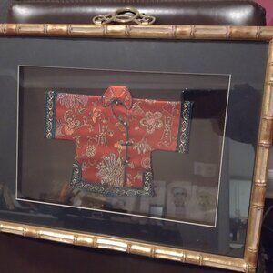 Oriental Japanese Silk Kimono Art double sided glass framed